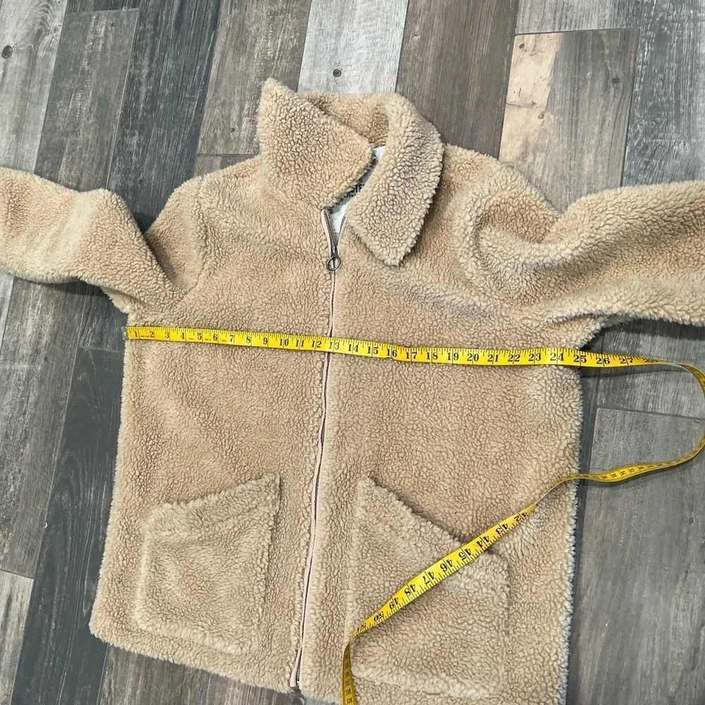 Hollister Teddy Sherpa Hoodie Jacket Brown Fleece Zip Front Size XL Cozy Fall